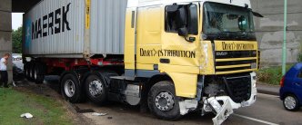 Lorry meets bridge in Felixstowe ~ pic contributed