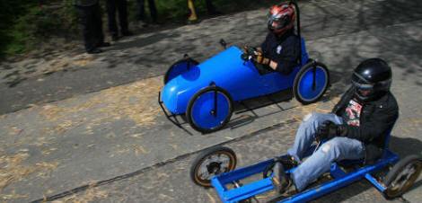 The decommissioned pedal cart on the right has raced at national level The decommissioned pedal cart on the right has raced at national level